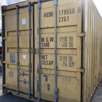 alt="Contenedor marítimo 20 pies usado amarillo Clase A CW en España